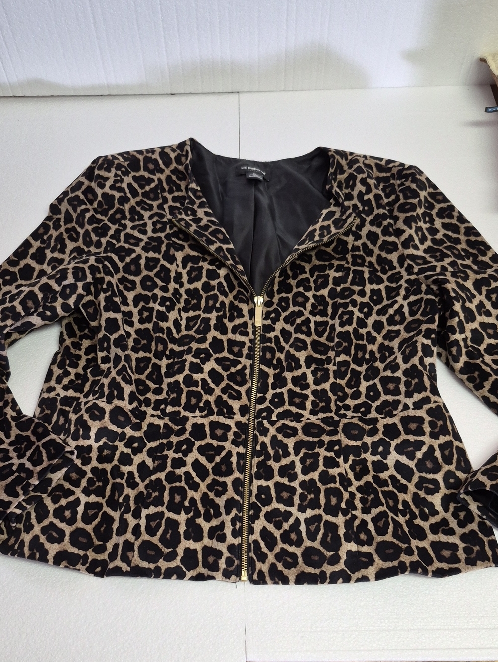 Liz Claiborne Leopard Print Zip-Front Blazer Jacket - Black & Tan